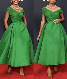 baratos -vestido de coquetel linha a vestidos verdes vermelhos vestido dos anos 1950 vestido de convidado de casamento verão comprimento do tornozelo sem mangas fora do ombro outono convidado de casamento