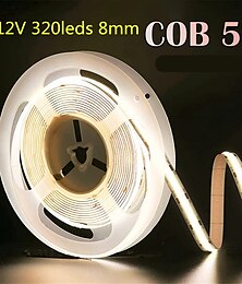 abordables -5m dc 12v led cob strip light 8mm éclairage linéaire haute densité 320leds bande flexible ruban lumières chaud naturel blanc décor ra90