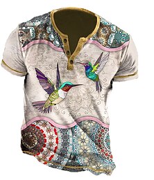 Недорогие -колибри и мандала мужская графическая рубашка Хенли одежда для животных одежда 3d принт на открытом воздухе ежедневная с коротким рукавом на пуговицах дизайнерская этническая удобная колибри