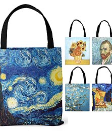 cheap -Women's Tote Shoulder Bag Canvas Tote Bag Canvas Shopping Daily Flower Print Large Capacity Foldable Durable Color Block Flower sunflower Starry Night Apricot blossom