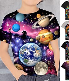 halpa -Poikien 3D Kuvitettu Astronautti T-paita Lyhythihainen 3D-tulostus Kesä Kevät Aktiivinen Urheilu Muoti Polyesteri Lapset 3-12 vuotta ulko- Kausaliteetti Päivittäin Normaali