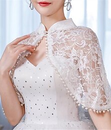 זול -Shawls Women‘s Wrap Flower Style Elegant Sleeveless Lace Fall Wedding Wraps With Flower For Wedding Spring/Autumn & Summer
