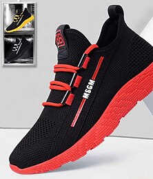 cheap -Men's Sneakers Sporty Look Flyknit Shoes Running Walking Sporty Casual Outdoor Daily Mesh Breathable Comfortable Slip Resistant Lace-up Black Yellow Red Color Block Summer Spring