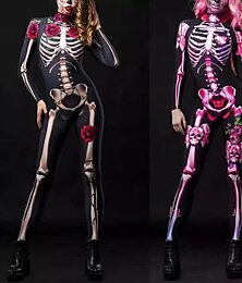 preiswerte -Skelett Totenkopf Faschingskostüme Ganzkörpertrikot Zentai-Anzüge Partykostüm Bodysuits Erwachsene Damen Ein Stück Gruseliges Kostüm Leistung Party Karneval Maskerade Einfaches Karnevalskostüm