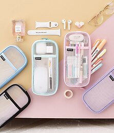 preiswerte -Easthill Gitternetz-Federmäppchen mit Reißverschluss, transparentes Make-up-Farbetui, Kosmetiktasche, Mehrzweck-Reiseschule, Teenager-Mädchen, transparente Schreibwaren-Tasche, Büro-Organizer-Box für