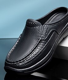 preiswerte -Schwarze Slipper aus Kunstleder für Herren, atmungsaktive Perforation und stoßdämpfende Sohle, bequem und stilvoll für den Alltag/die Arbeit