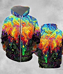 abordables -Hombre Bloque de color Abstracto Sudadera Sudaderas Sudadera con capucha y cremallera completa Manga Larga Sudadera con capucha Con Capucha Ropa de calle Impresión 3D Deporte Diario Deportes Naranja