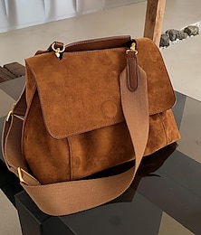 billige -Women's Crossbody Bag Shoulder Bag Messenger Bag Faux Suede Daily Holiday Buckle Adjustable Large Capacity Durable Solid Color Brown