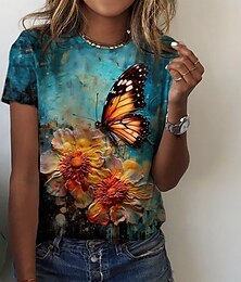 economico -maglietta da donna basic floreale farfalla stampa manica corta top regolare scollo tondo festa fine settimana verde