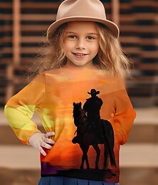 billige -Jente 3D Grafisk Hest Genser Langermet 3D-utskrift Sommer Høst Mote Gatemote Daglig Polyester Barn 3-12 år utendørs Avslappet Daglig Normal