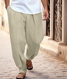 ieftine -Bărbați Pantaloni de in Pantaloni Pantaloni de vară Pantaloni conici de morcov Pantaloni de plajă Buzunar frontal Pliuri Simplu Confort Respirabil Casual Zilnic Concediu Modă De Bază Negru Alb