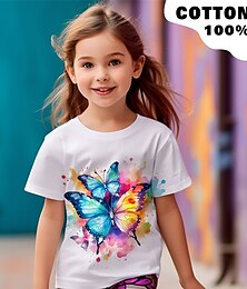 halpa -Tyttöjen 3D Kuvitettu Perhonen T-paita Lyhythihainen 3D-tulostus Kesä Kevät Aktiivinen Muoti söpö tyyli 100% puuvilla Lapset 3-12 vuotta ulko- Kausaliteetti Päivittäin Normaali