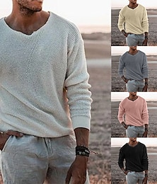 cheap -Men's Sweater Pullover Sweater Jumper Ribbed Knit Cropped Knitted V Neck Clothing Apparel Spring Fall Camel Gray / GRAY S M L