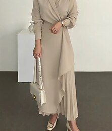 olcso -Női hétköznapi ruha Maxi hosszú ruha Pliszé Napi Elegáns Divat Állógallér Hosszú ujj Fekete Barna Sárgabarack Szín