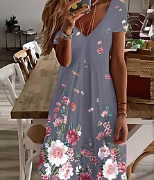 cheap -Women's Floral Print V Neck Mini Dress Daily Date Short Sleeve Summer Spring
