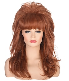 billiga -80-tal kvinnor peggy bundy bikupa peruk lång vågig ingefära bouffant syntetiskt hår peruker för gift hemmafru stor röd vintage kostym cosplay halloween fest