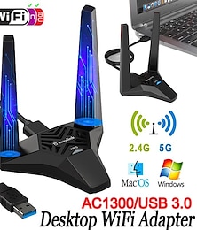 preiswerte -AC1300 USB3.0 Desktop-Laptop-WLAN-Adapter, Dualband-USB-Netzwerkkarte für PC, Hochgeschwindigkeits-USB-WLAN-Dongle mit Magnetdock, USB-WLAN-Signalverstärker