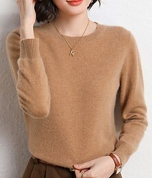 abordables -Femme Pull mode Décontractées Flexible Couleur unie A côtes Col Ras du Cou énorme manche longue Tricoter Extérieur du quotidien Sortie Noir Blanche Automne Hiver