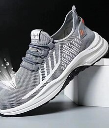 olcso -Men's Sneakers Casual Shoes Sporty Look Flyknit Shoes Running Basketball Hiking Vintage Sporty Casual Outdoor Daily Tissage Volant Breathable Comfortable Slip Resistant Elastic Band Black Grey Striped