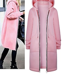 cheap -Women's Casual Jacket Hoodie Jacket Street Sport Casual Fall Winter Regular Coat Loose Fit Warm Breathable Stylish Casual Street Style Jacket Long Sleeve Plain with Pockets Black Pink Wine