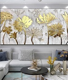 abordables -peinture à l'huile faite à la main toile art mural décor original feuille d'or peinture d'art floral pour la décoration intérieure avec cadre étiré / sans peinture de cadre intérieur