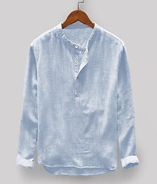 رخيصةأون -رجالي قميص كتان قميص قميص صيفي قميص الشاطئ أزرق فاتح رمادي خفيف مشمشي نصف كم لون الصلبة قبة فضفاض ستايل هاواي ملابس