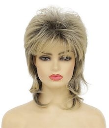baratos -dai cloud peruca loira mullet para mulheres desgrenhado na altura dos ombros peruca em camadas 70s 80s perucas cosplay perucas de cabelo diário peruca de halloween