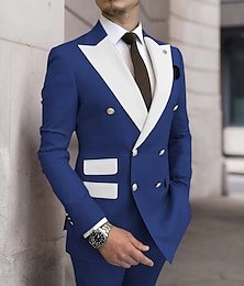 abordables -Trajes de graduación azules para hombre, trajes de boda de otoño, 2 piezas de talla grande, patchwork, corte a medida, doble botonadura, seis botones, 2024