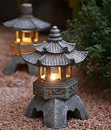 cheap -Zen Garden Ornaments - Solar Powered Pathway Tower Statue, Palace Lantern & Stone Pagoda Solar Lamp for Outdoor Decoration