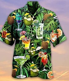 preiswerte -Herren Hemd Hawaiihemd Sommerhemd Grafik-Drucke Trinken Umlegekragen Hellgelb Gelb Hellgrün Dunkelgrün Purpur Casual Hawaiianisch Kurzarm Bedruckt Button-Down Bekleidung Tropisch Modisch Hawaiianisch