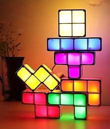 ieftine -lumină de noapte pentru copii led stivuitor 7 culori puzzle-uri 3d lumină de noapte lampă de birou cu interblocare prin inducție pentru copii dormitor adolescenți diy tangram blocuri de lumină