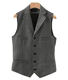 preiswerte -Herren Weste Freizeitskleidung Urlaub Ausgehen Vintage Modisch Frühling & Herbst Taste Polyester Komfortabel Glatt Einreihiger Verschluss V Ausschnitt Regular Fit Hellblau Dunkelgrün Graues Grün