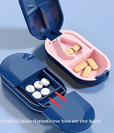 levne -řezačka na pilulky, rozdělovač pilulek řezačka na malé nebo velké pilulky, řezání vitaminových tablet, přenosný pěkný drtič pilulek do kapsy na peněženku modrá