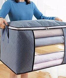 cheap -Large Capacity Clothes Storage Bag Organizer With Reinforced Handle Thick Fabric For Comforters, Blankets, Bedding, Foldable With Sturdy Zipper, Clear Window