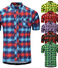 cheap -Men's Cycling Jersey Short Sleeve Bike Jersey Top with 3 Rear Pockets Mountain Bike MTB Road Bike Cycling Breathable Anatomic Design Quick Dry Reflective Strips Yellow Red Purple Plaid Checkered