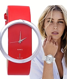 voordelige -ronde wijzer quartz horloge minimalistisch horloge met duidelijke wijzerplaat nieuwigheid met lederen horlogeband voor dames heren