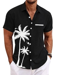 cheap -Men's Shirt Summer Hawaiian Shirt Coconut Tree GraphicTurndown Black White Blue Green Khaki Outdoor Street Short Sleeves Print Clothing Apparel Sports Fashion Streetwear