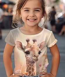 お買い得  -女の子 3D グラフィック カートゥン キリン柄 Tシャツ Ｔシャツ 半袖 3Dプリント 夏 春 活発的 ファッション かわいいスタイル 子供 3〜12年 アウトドア カジュアル 日常 レギュラー