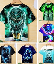 abordables -Garçon 3D Graphic Animal Loup T-shirt Tee-shirts Manche Courte 3D effet Eté Printemps Actif Sportif Mode Polyester Enfants 3-12 ans Extérieur Casual du quotidien Standard