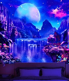 お買い得  -滝風景ブラックライトタペストリー uv 反応スペース美的奇抜な霧自然風景壁掛けタペストリー壁アート壁画リビングルームのベッドルーム