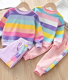cheap -2 Pieces  Pink Sets Kids Girls' Color Block Pocket Hoodie & Pants Set Long Sleeve Fashion Outdoor 7-13 Years Spring Pink Purple