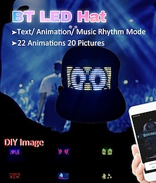 olcso -programozható kreatív rgb led kalap bluetooth fényes sapkák mobilalkalmazás vezérlés szavak szerkesztése hip hop elektronikus kellék halloweenre