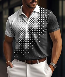 ieftine -Bărbați Tricou POLO Tricou polo Waffle Polo cu revere Polo cu nasturi Cămașă de golf Plisat Imprimeu Grafic Geometrie Răsfrânt Negru Galben Roșu-aprins Albastru piscină Trifoi În aer liber Stradă