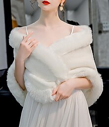 billiga -sjalar dam vit fuskpäls elegant brud ärmlös polyester höstbröllopssjal med ren färg för bröllopshöst&amp; vinter