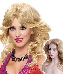 economico -parrucche bionde ricce per donne lunghe anni '70 e '80 disco party parrucca per capelli da donna parrucche sintetiche naturali per donne cosplay costume anime parrucche di carnevale anime