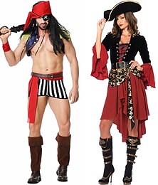 abordables -couples pirates des caraïbes halloween groupe couples costumes hommes femmes film cosplay cosplay costume fête costume rouge halloween carnaval mascarade