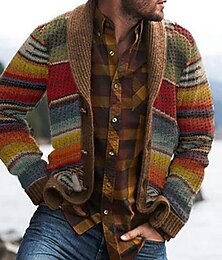 preiswerte -Herren Strickjacke Gerippt Stricken Normale Oberteile Gestrickt Farbblock Schalkragen Aufwärmen Moderne zeitgenössische Alltagskleidung Ausgehen Bekleidung Herbst Winter Rosa M L XL