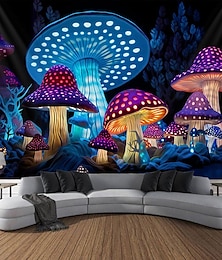 ieftine -ciuperci fantezie cu lumină neagră tapiserie reactivă uv strălucire în întuneric trippy cețos natură peisaj agățat tapiserie murală pentru sufragerie dormitor