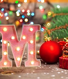 economico -luci a led illuminano lettere rosa lettere dell'alfabeto glitterate alimentate a batteria per luce notturna festa di compleanno regali per ragazze di nozze bar a casa decorazioni natalizie lettera