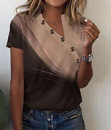 preiswerte -Damen T Shirt Farbblock Täglich Wochenende Taste Bedruckt Rosa Kurzarm Basic V Ausschnitt